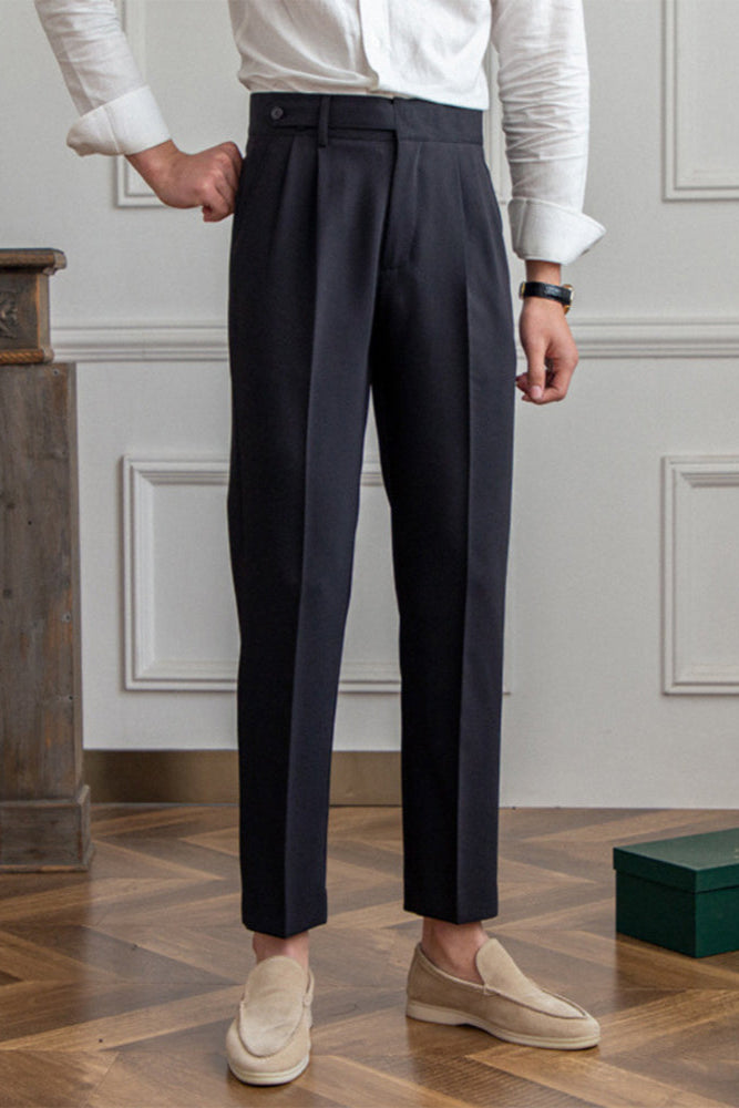 Men’s High-Waisted Pleated Trousers – Tailored Fit for Smart Casual and Formal Wear Black