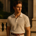 Men's Knitted Waffle Polo Shirt - Stylish, Comfortable Casual Wear
