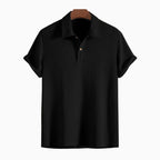 Men's Knitted Waffle Polo Shirt - Stylish, Comfortable Casual Wear black