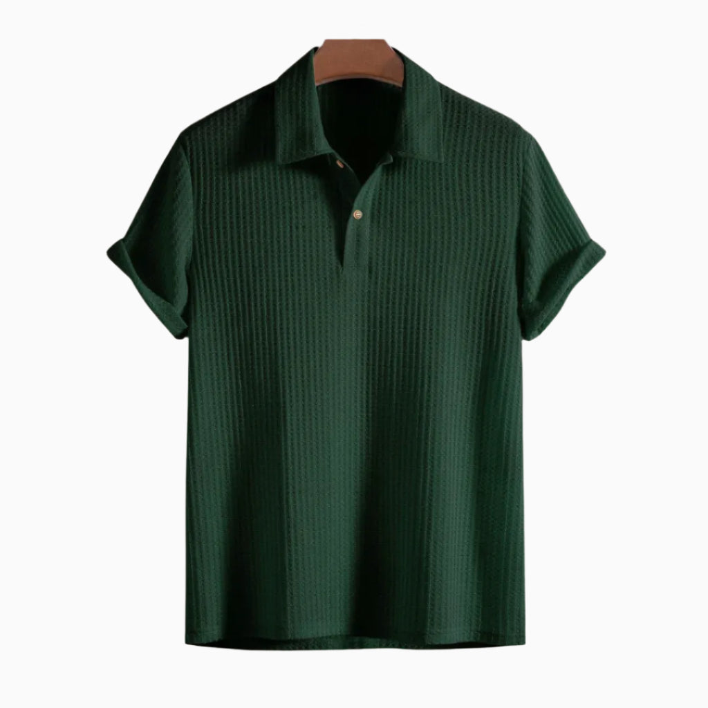 Men's Knitted Waffle Polo Shirt - Stylish, Comfortable Casual Wear Dark Green