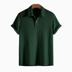 Men's Knitted Waffle Polo Shirt - Stylish, Comfortable Casual Wear Dark Green