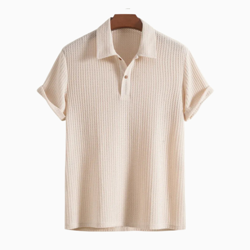 Men's Knitted Waffle Polo Shirt - Stylish, Comfortable Casual Wear Beige