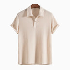 Men's Knitted Waffle Polo Shirt - Stylish, Comfortable Casual Wear Beige