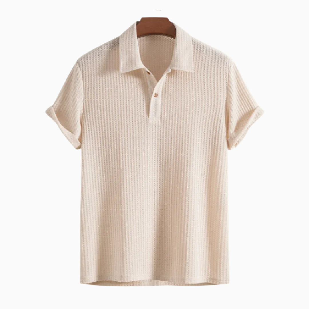 Men's Knitted Waffle Polo Shirt - Stylish, Comfortable Casual Wear Beige