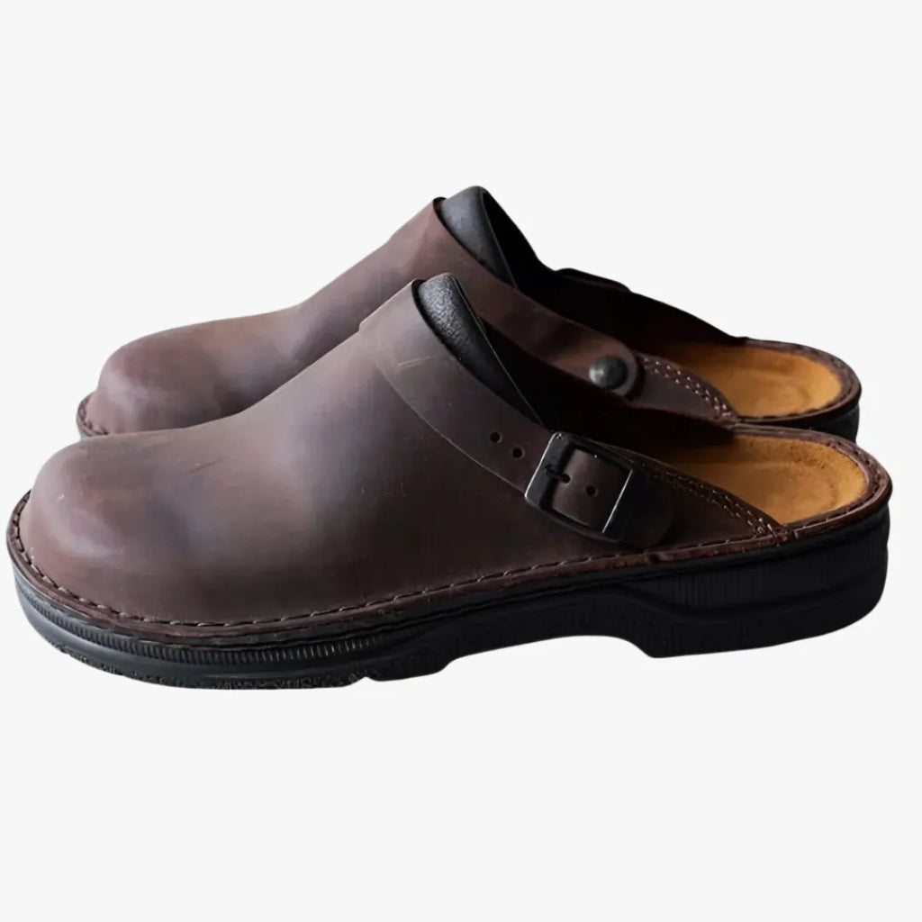 Men's Leather Slip-On Clogs - Stylish Casual & Work Footwear Dark Brown