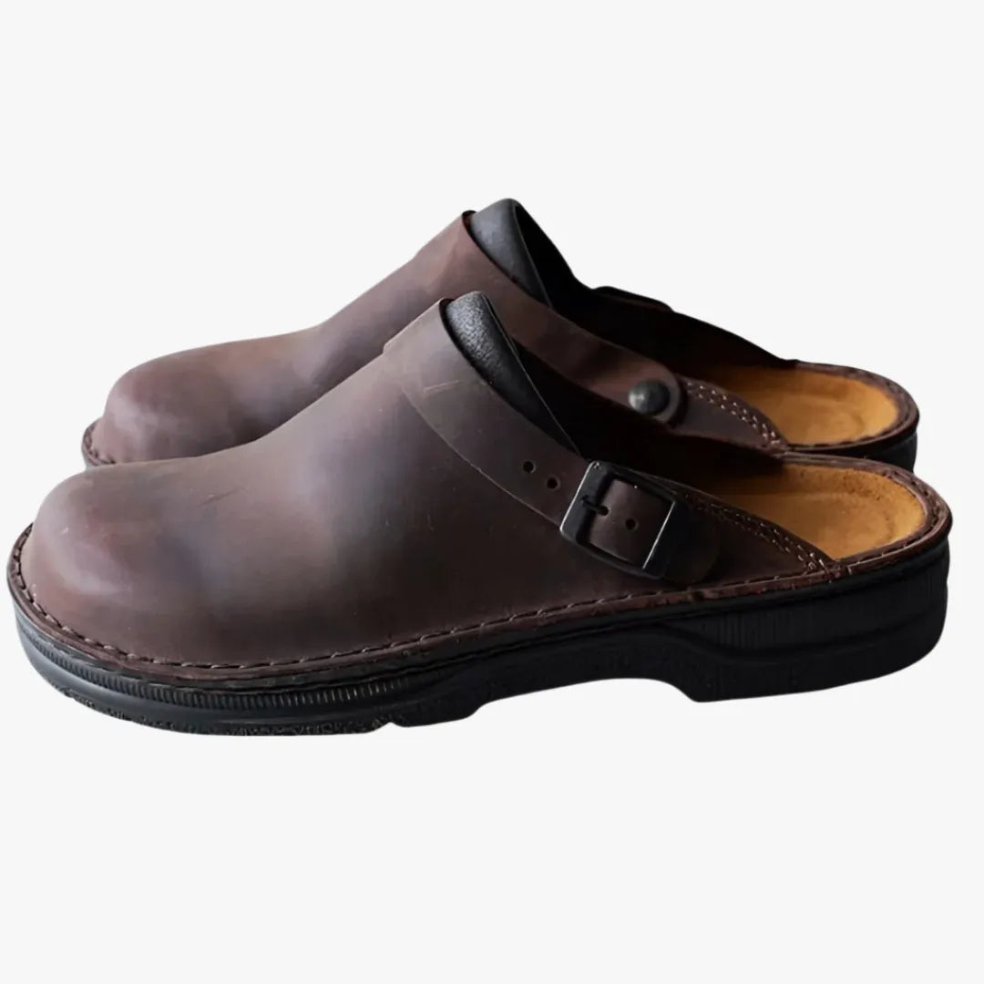 Men's Leather Slip-On Clogs - Stylish Casual & Work Footwear Dark Brown