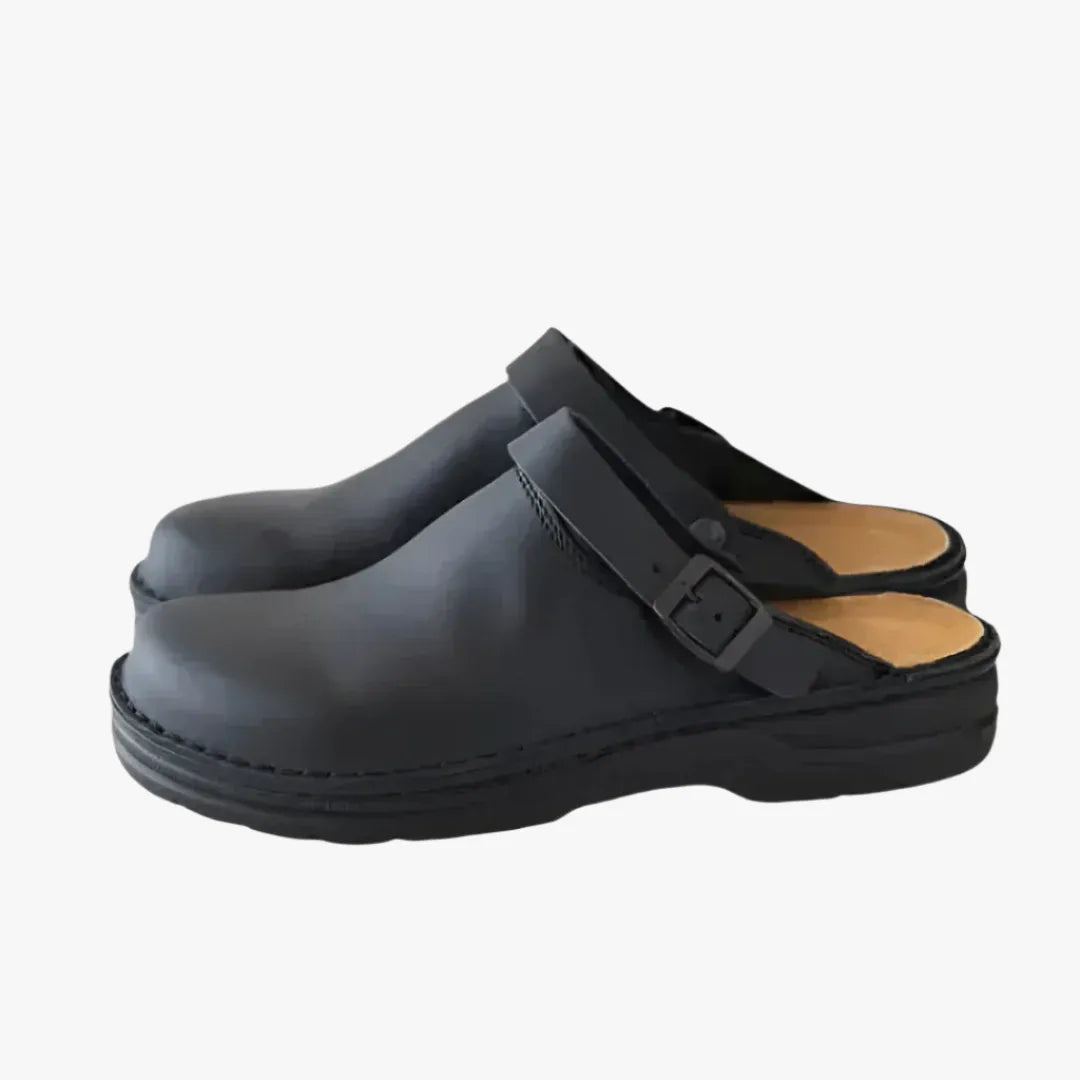 Men's Leather Slip-On Clogs - Stylish Casual & Work Footwear Black