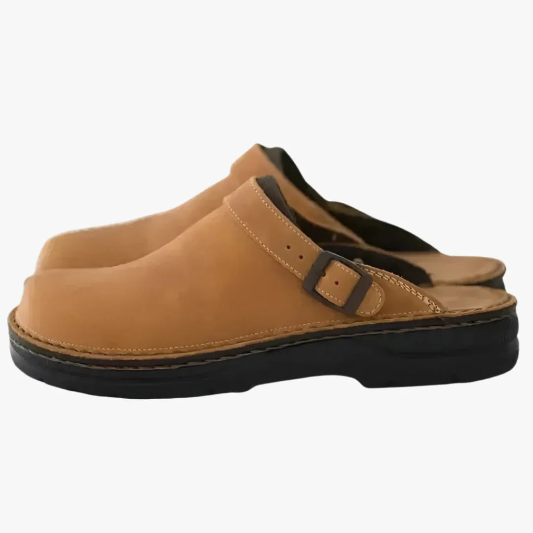Men's Leather Slip-On Clogs - Stylish Casual & Work Footwear Beige