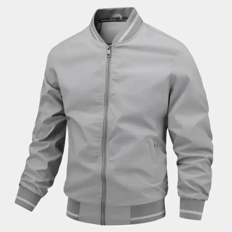 Men's Lightweight Baseball Bomber Jacket – Slim Fit, Breathable Summer Zip-Up Casual Jacket Grey