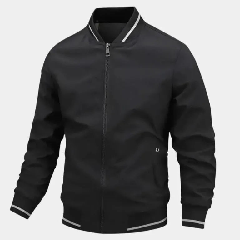 Men's Lightweight Baseball Bomber Jacket – Slim Fit, Breathable Summer Zip-Up Casual Jacket Black