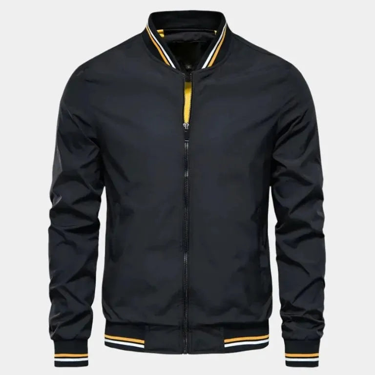 Men's Lightweight Bomber Windbreaker Jacket – Slim Fit, Summer Zip-Up Baseball Style Black