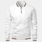 Men's Lightweight Bomber Windbreaker Jacket – Slim Fit, Summer Zip-Up Baseball Style White