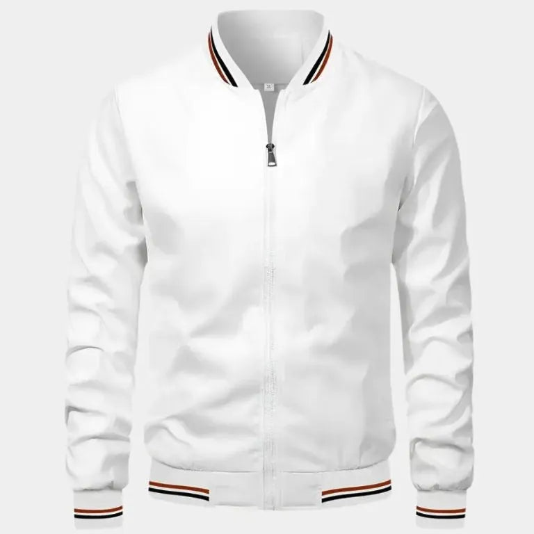 Men's Lightweight Bomber Windbreaker Jacket – Slim Fit, Summer Zip-Up Baseball Style White