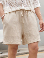 Men’s Lightweight Cotton Shorts – Textured Summer Loungewear for Casual Comfort Beige