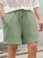 Men’s Lightweight Cotton Shorts – Textured Summer Loungewear for Casual Comfort Green