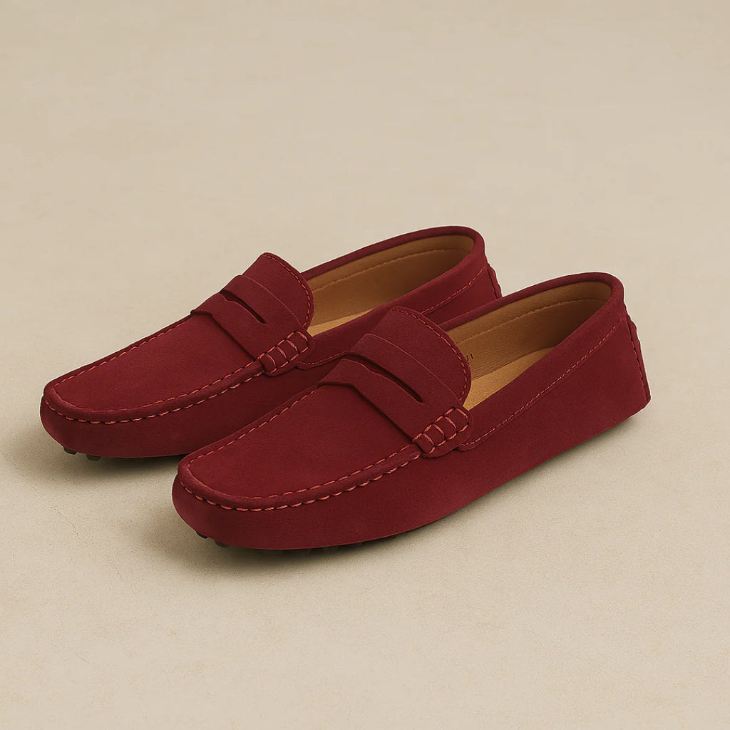 Men's Lightweight Italian-Style Suede Dress Loafers - Stylish Comfort Red