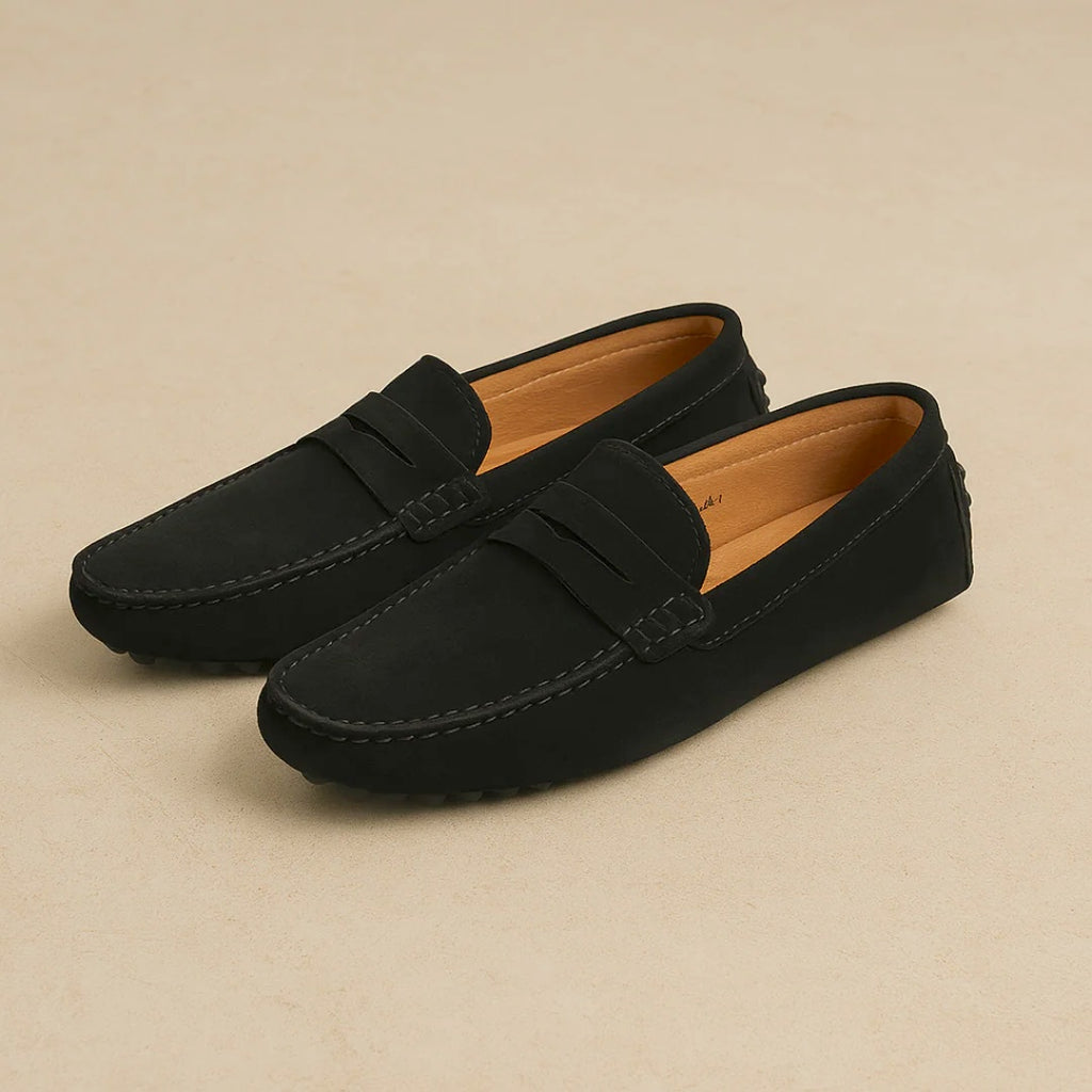 Men's Lightweight Italian-Style Suede Dress Loafers - Stylish Comfort Black