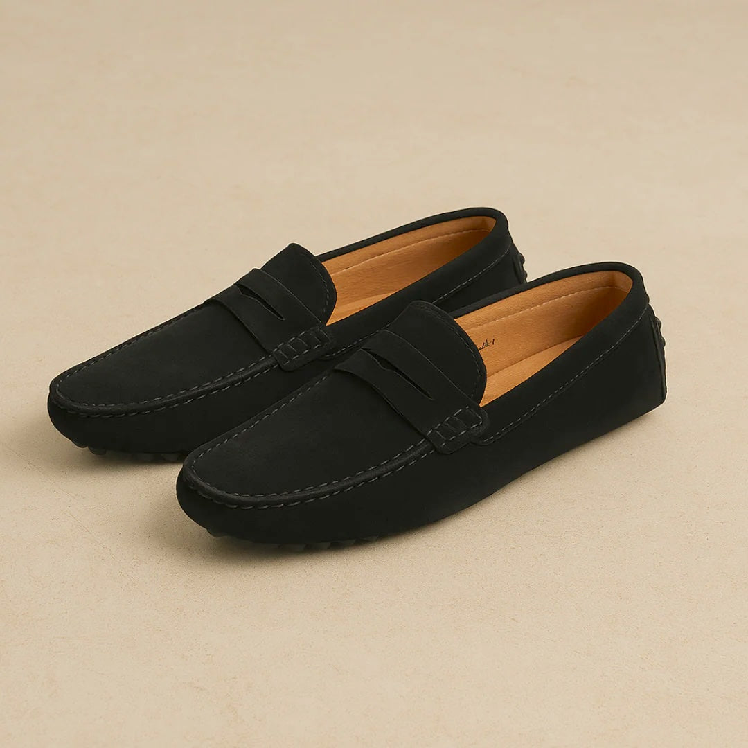 Men's Lightweight Italian-Style Suede Dress Loafers - Stylish Comfort Black