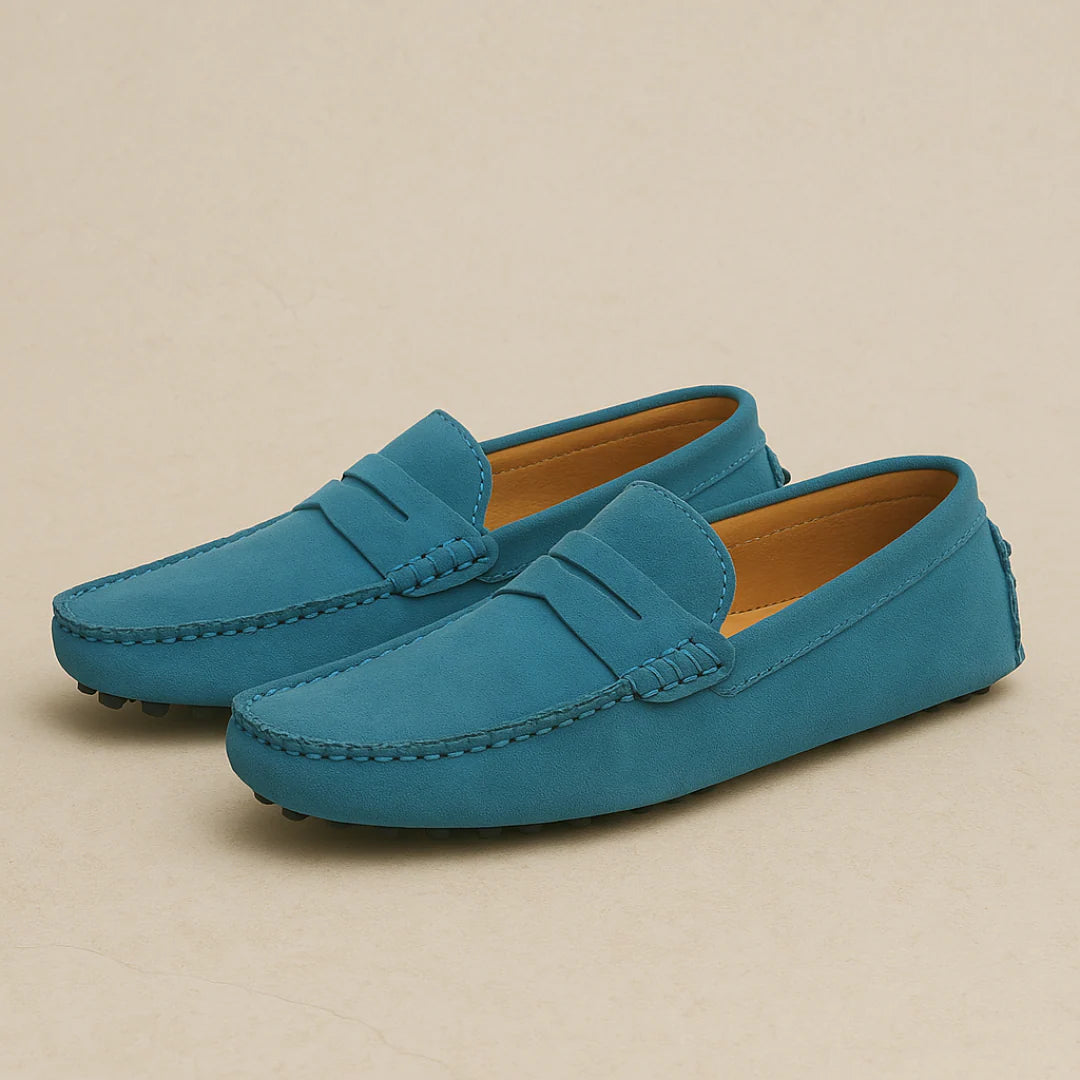 Men's Lightweight Italian-Style Suede Dress Loafers - Stylish Comfort Light Blue