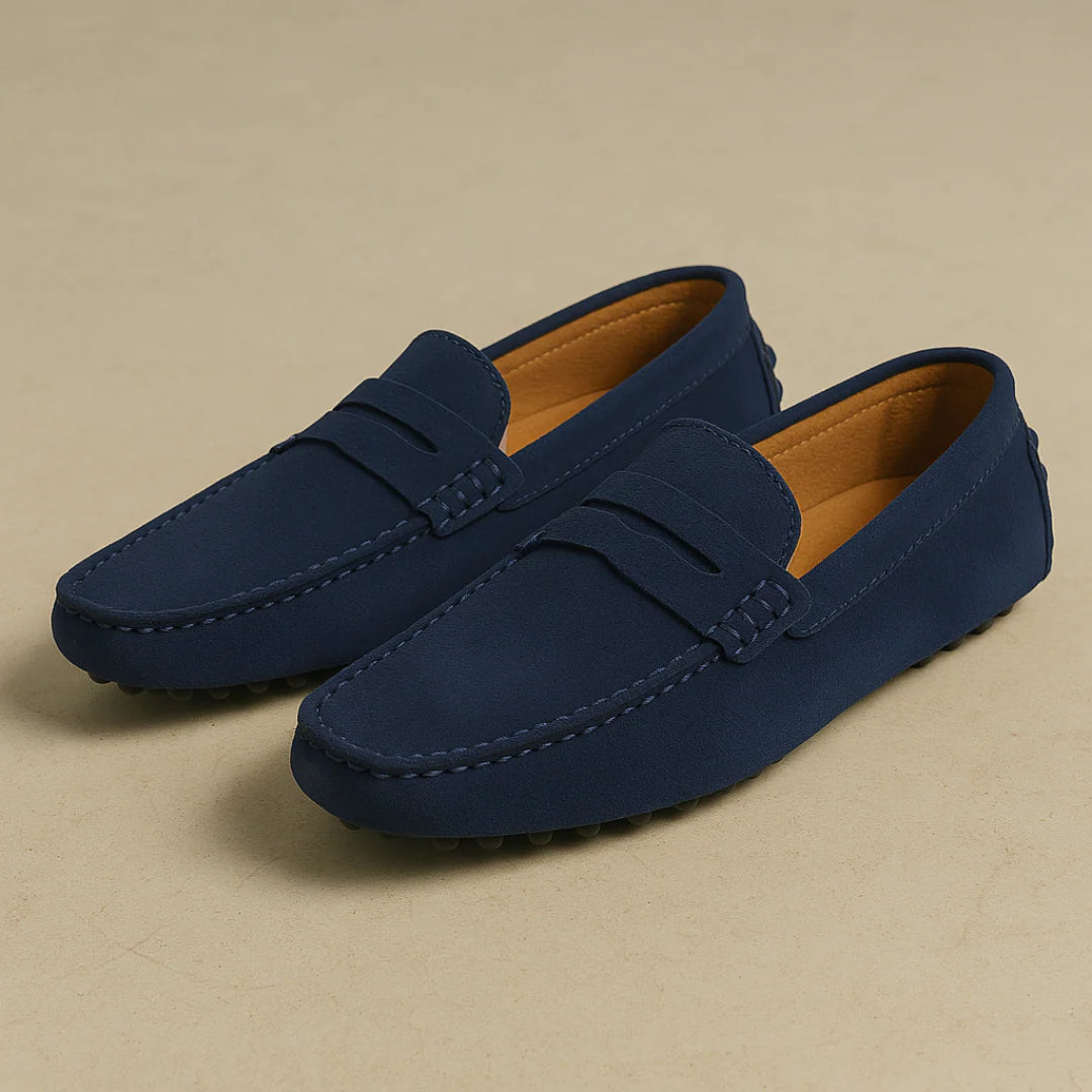 Men's Lightweight Italian-Style Suede Dress Loafers - Stylish Comfort Navy