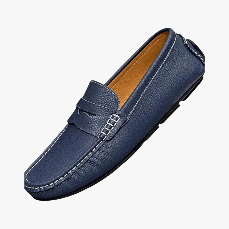 Men's Lightweight Leather Summer Loafers – Stylish Slip-Ons Navy
