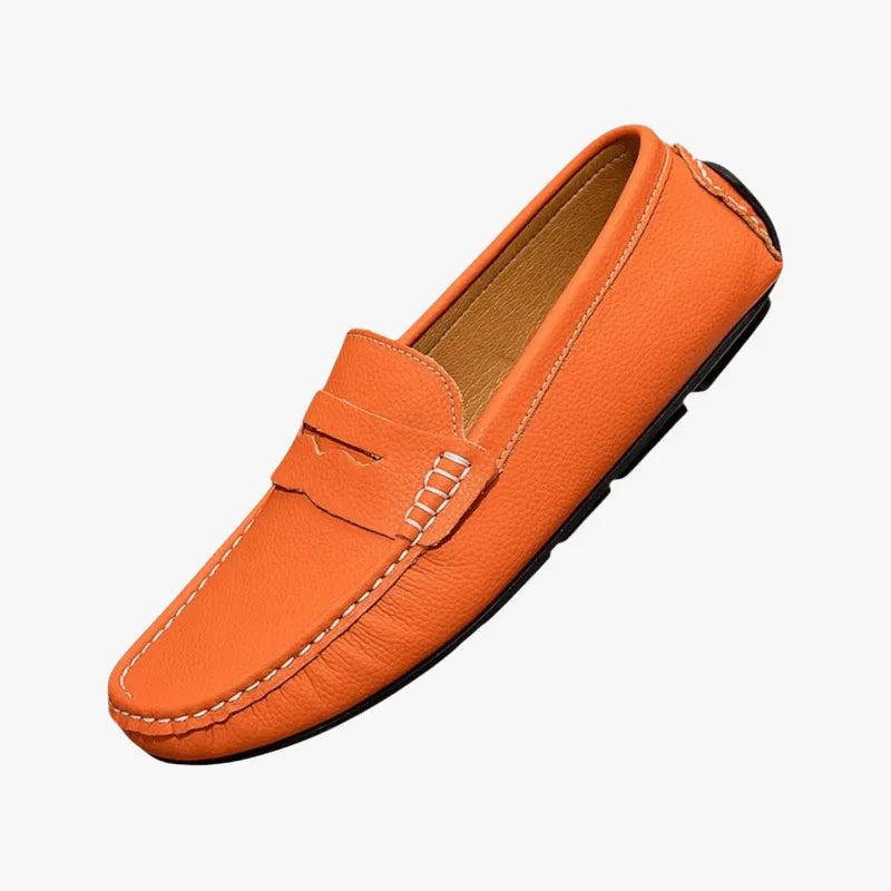 Men's Lightweight Leather Summer Loafers – Stylish Slip-Ons Orange