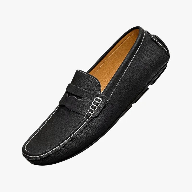 Men's Lightweight Leather Summer Loafers – Stylish Slip-Ons Black