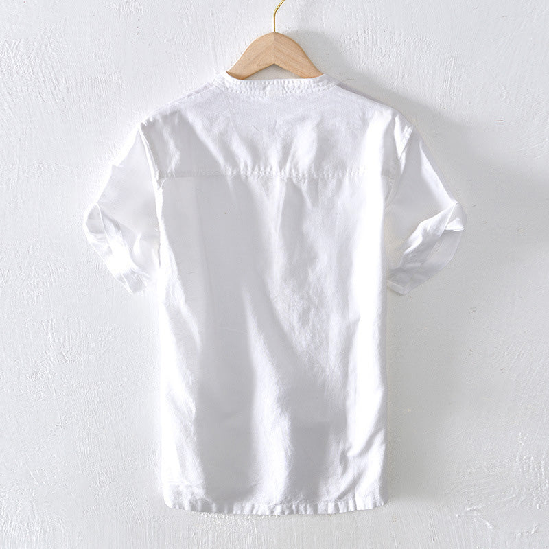 Men's Lightweight Linen Short Sleeve V-Neck Casual Shirt - Relaxed Fit