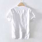 Men's Lightweight Linen Short Sleeve V-Neck Casual Shirt - Relaxed Fit