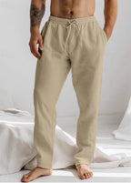 Men's Lightweight Linen Trousers - Relaxed Fit, Breathable, Drawstring Waist Khaki