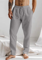 Men's Lightweight Linen Trousers - Relaxed Fit, Breathable, Drawstring Waist Grey