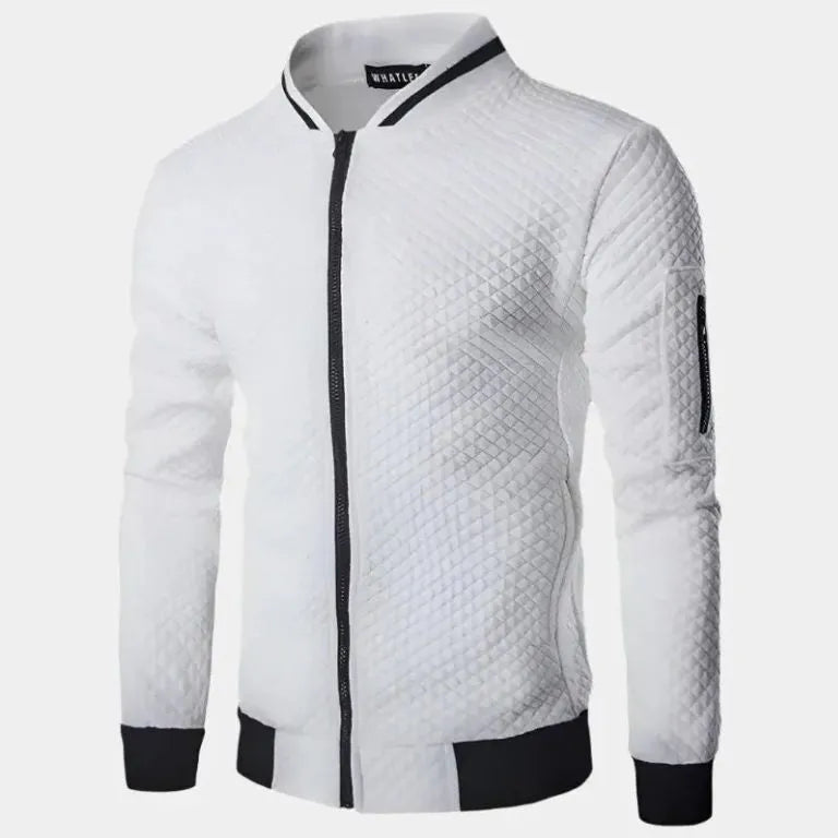 Men's Lightweight Quilted Bomber Jacket – Slim Fit, Breathable Summer Zip-Up Flight Jacket White