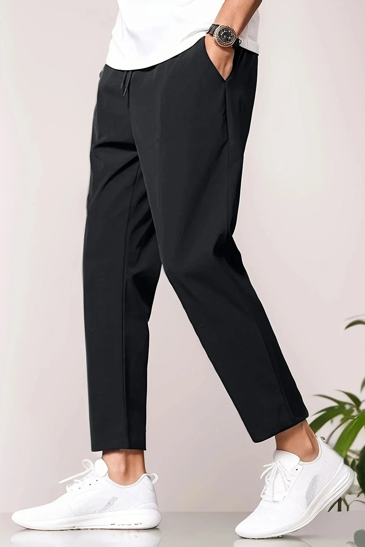 Men’s Lightweight Tapered Trousers – Smart-Casual Fit for Everyday Comfort and Style Black