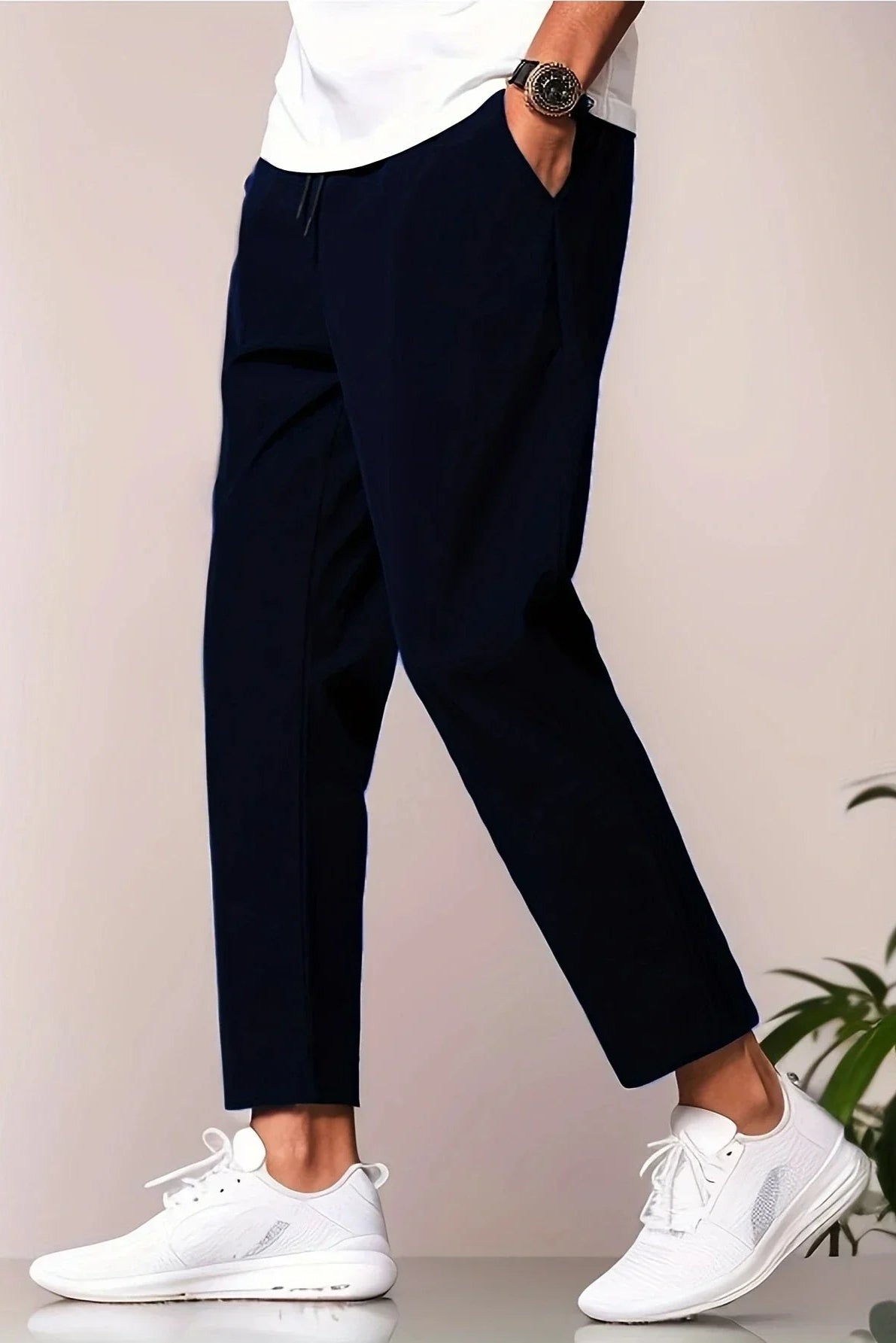 Men’s Lightweight Tapered Trousers – Smart-Casual Fit for Everyday Comfort and Style Navy