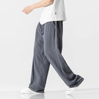 Men's Linen Blend Casual Trousers, Loose Fit, Full Length, Drawstring