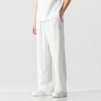 Men's Linen Blend Casual Trousers, Loose Fit, Full Length, Drawstring