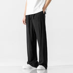 Men's Linen Blend Casual Trousers, Loose Fit, Full Length, Drawstring Black