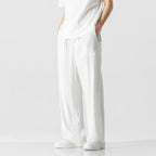 Men's Linen Blend Casual Trousers, Loose Fit, Full Length, Drawstring White