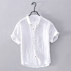 Men's Linen Blend Short-Sleeve Button-Up Shirt - Relaxed Fit, Breathable Casual for Summer White