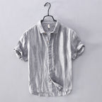 Men's Linen Blend Short-Sleeve Button-Up Shirt - Relaxed Fit, Breathable Casual for Summer Grey