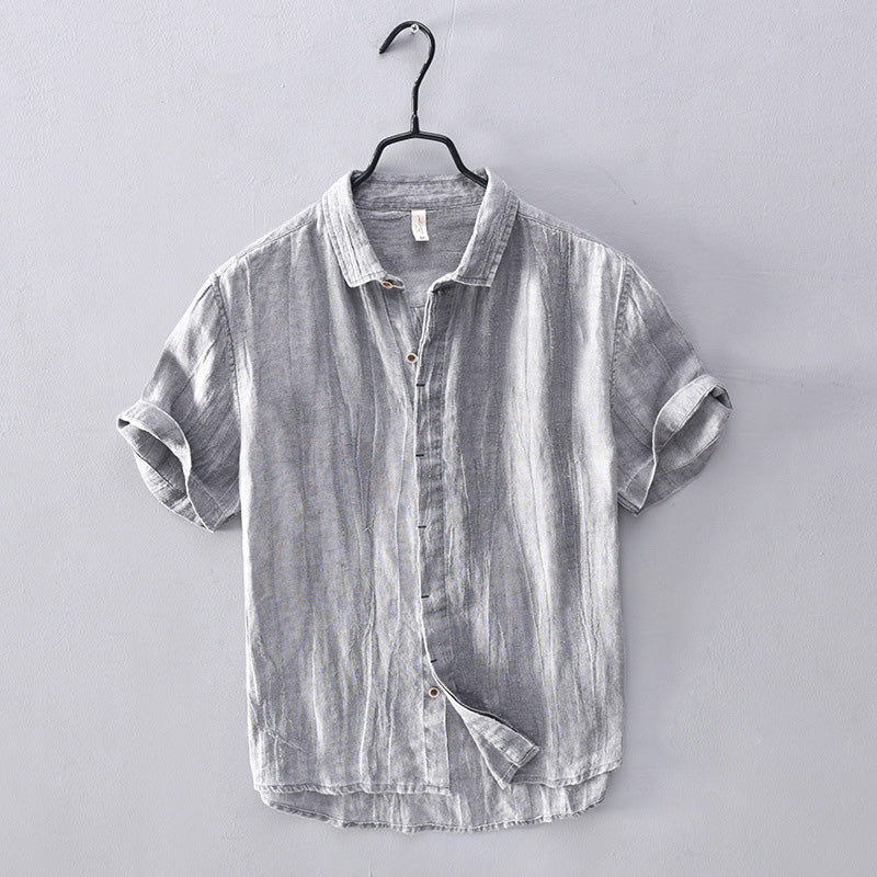 Men's Linen Blend Short-Sleeve Button-Up Shirt - Relaxed Fit, Breathable Casual for Summer Grey