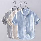 Men's Linen Blend Short-Sleeve Button-Up Shirt - Relaxed Fit, Breathable Casual for Summer