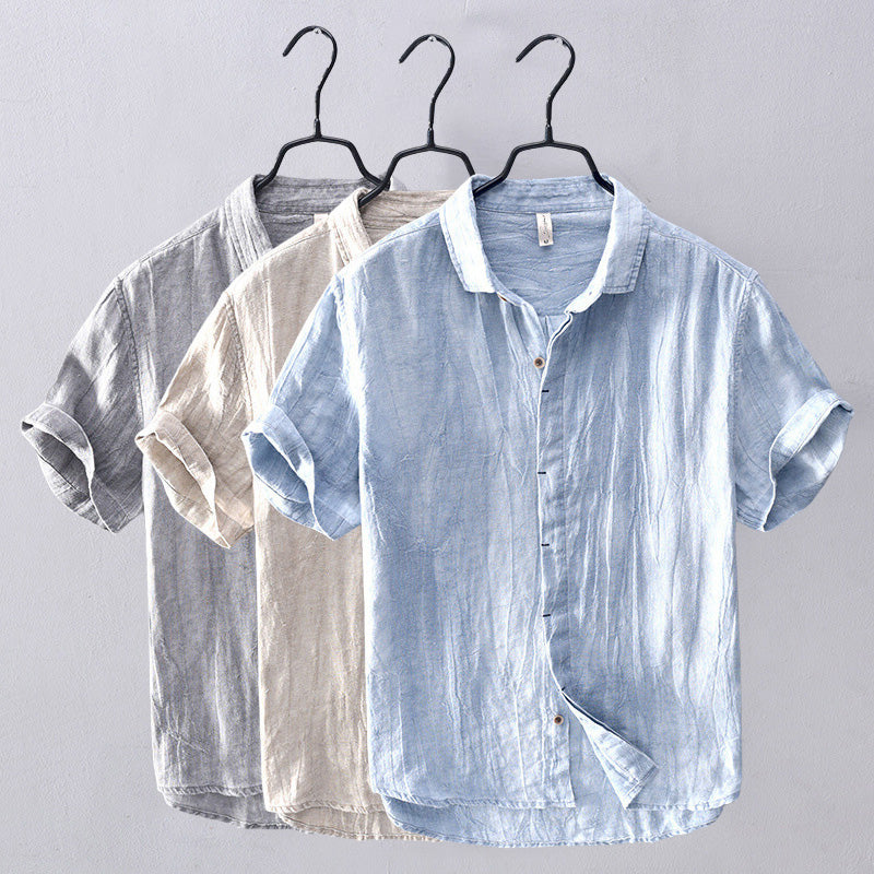 Men's Linen Blend Short-Sleeve Button-Up Shirt - Relaxed Fit, Breathable Casual for Summer