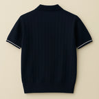 Men's Luxury Knit Zip Polo Shirt - Vintage Old Money Aesthetic, Ribbed Cotton, Elegant Summer Smart Casual Top