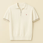 Men's Luxury Knit Zip Polo Shirt - Vintage Old Money Aesthetic, Ribbed Cotton, Elegant Summer Smart Casual Top White