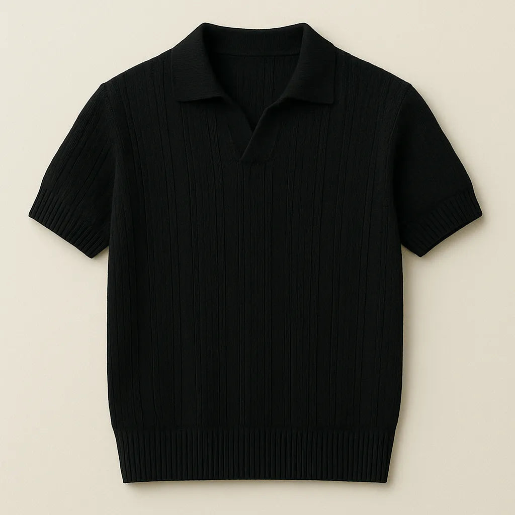 Men’s Mesh Knit Polo Shirt – Breathable, Stylish Casual Collar Tee Black