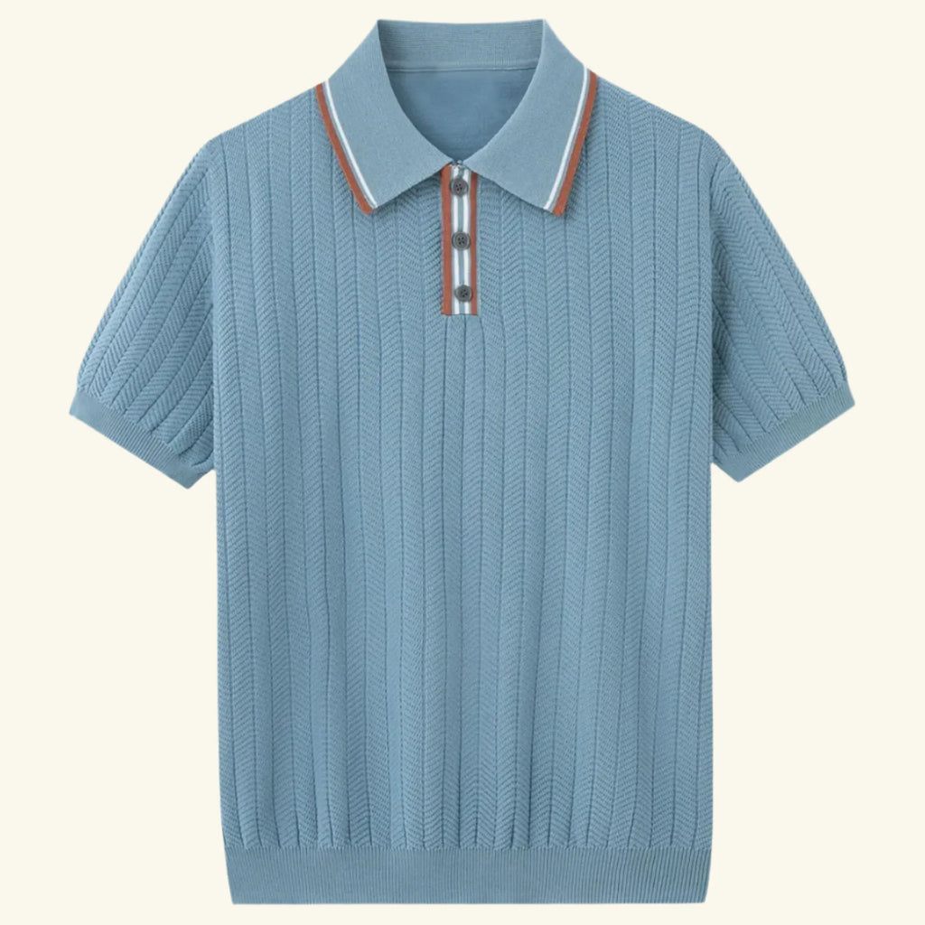 Men’s Mesh Knit Polo Shirt – Breathable, Stylish Casual Collar Tee Light Blue