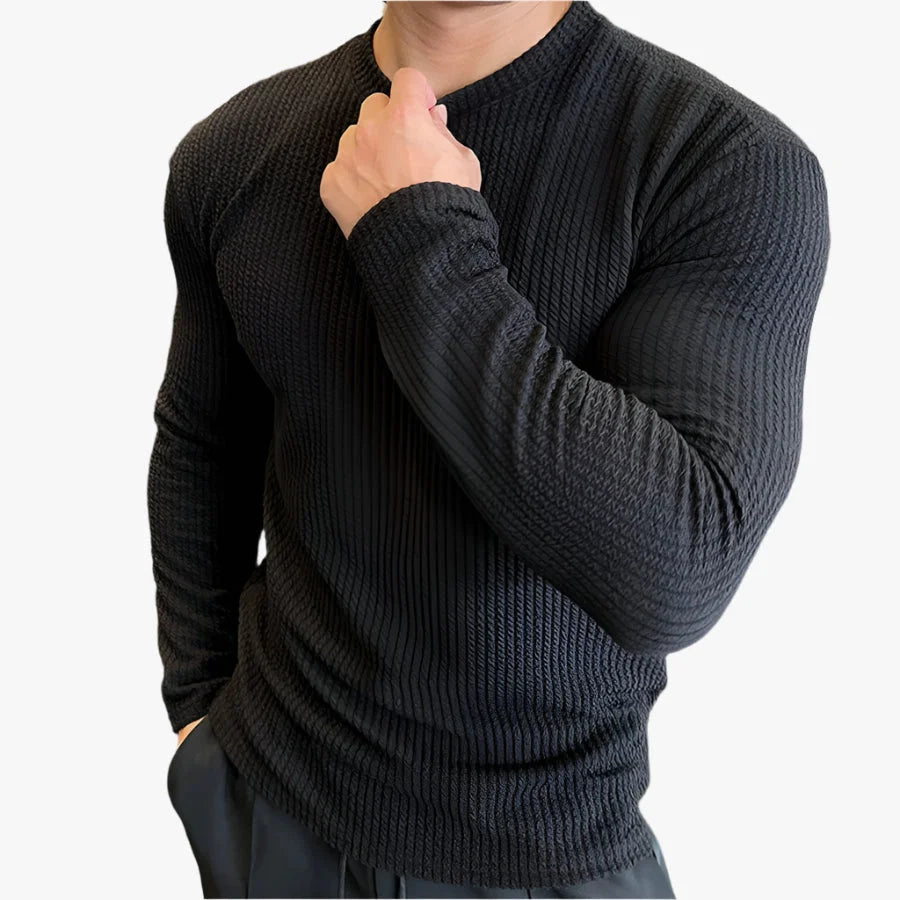 Men’s Oversized Long Sleeve Knitted Cotton-Blend T-Shirt – Breathable O-Neck Casual Streetwear Tee for Spring & Autumn