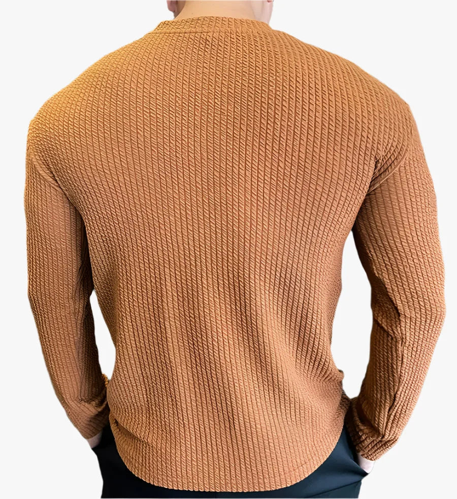 Men’s Oversized Long Sleeve Knitted Cotton-Blend T-Shirt – Breathable O-Neck Casual Streetwear Tee for Spring & Autumn