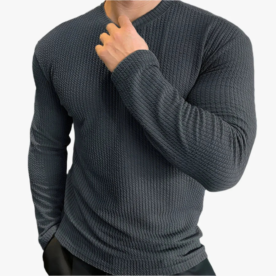 Men’s Oversized Long Sleeve Knitted Cotton-Blend T-Shirt – Breathable O-Neck Casual Streetwear Tee for Spring & Autumn Grey